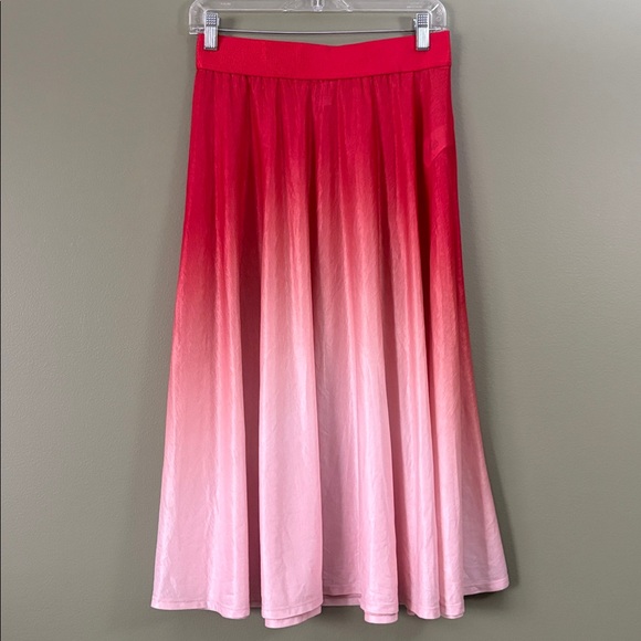 Athleta Grace Red Pink Ombré Elastic Waistband Beach Coverup Midi Skirt Sz S - Picture 2 of 5